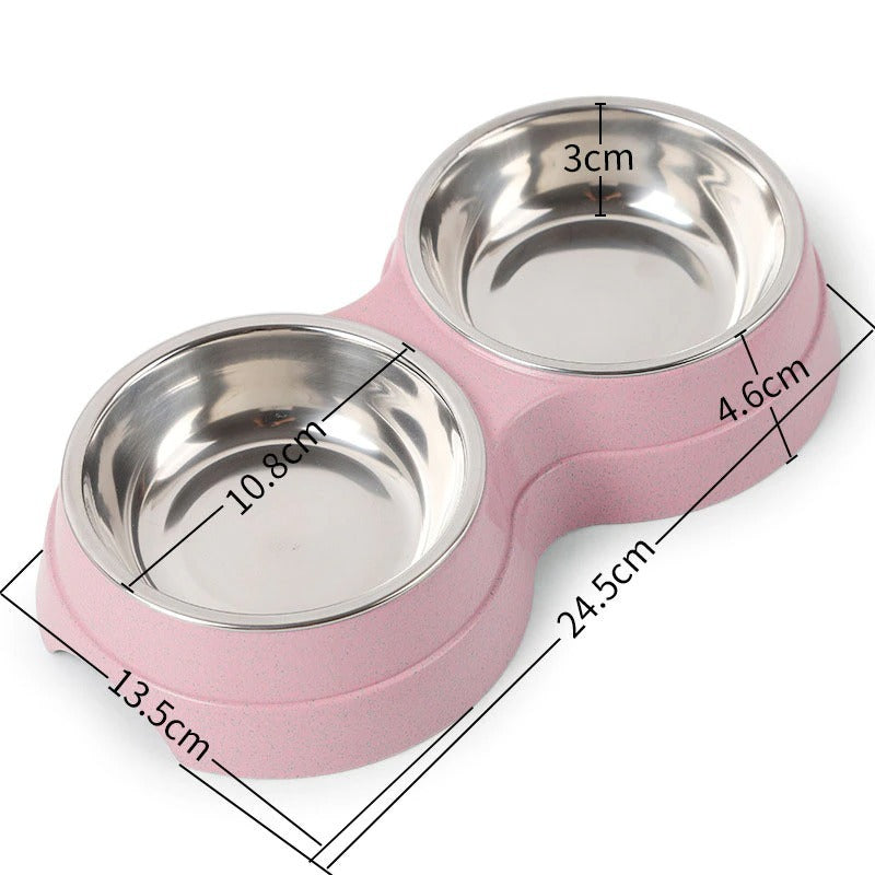 Double Pet Bowls Dog Food Water Feeder Stainless.