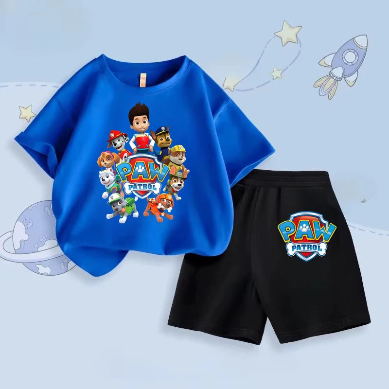 Paw Patrol Set for Children Boys Shorts+Short Sleeve Tshirt 2-Piece Outfits Boys Casual Cartoon Clothes Kids Birthday Gifts