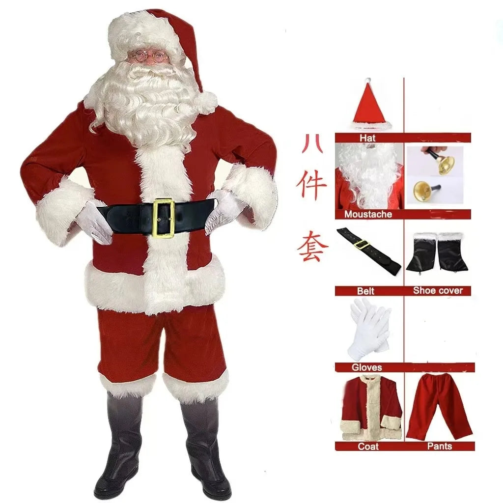 Santa Claus Costume for Adults Men Christmas Carnival Cosplay Red Hat Plus Size Suit Adult Fancy Costumes Party Full Set