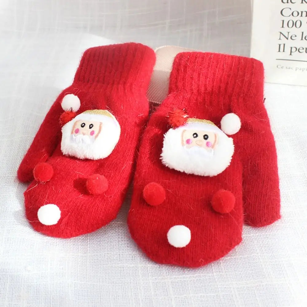 Bell Elk Plus Velvet Winter And Autumn Christmas Kids Mittens Full Fingers Gloves Santa Claus Printed Women Knitted Gloves