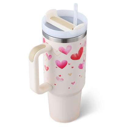 40 Oz Tumbler With Handle Straw Insulated, Stainless Steel.