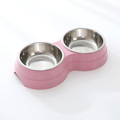 Double Pet Bowls Dog Food Water Feeder Stainless.