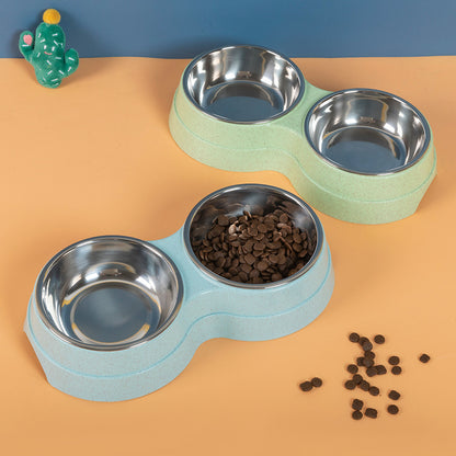 Double Pet Bowls Dog Food Water Feeder Stainless.