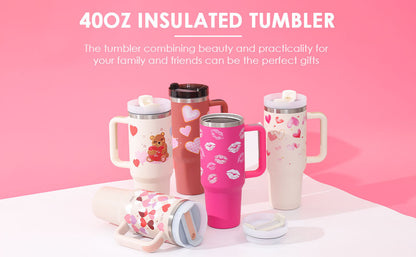 40 Oz Tumbler With Handle Straw Insulated, Stainless Steel.
