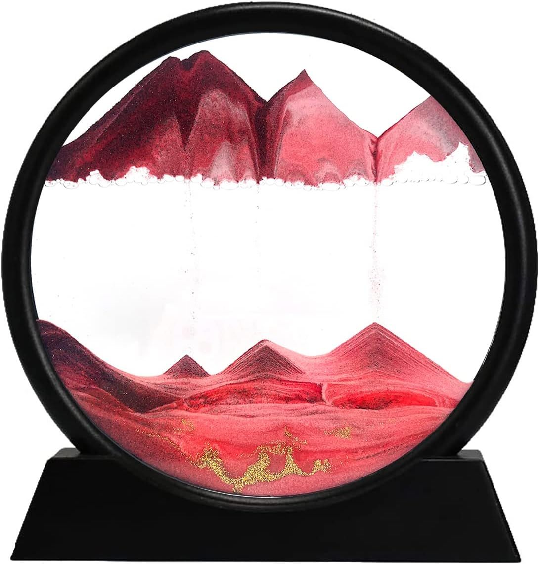 3D Dynamic Sand Art Liquid Motion, Moving Sand Art Picture Round Glass.