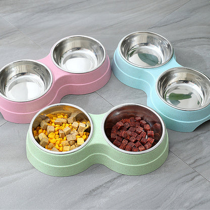 Double Pet Bowls Dog Food Water Feeder Stainless.