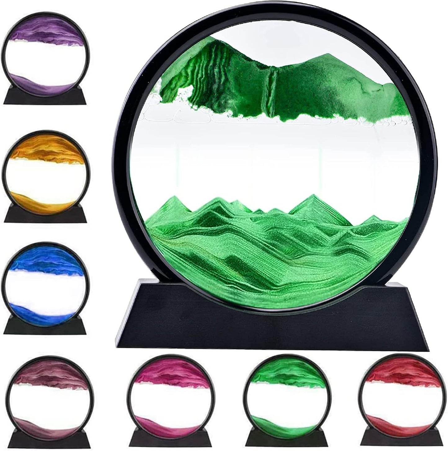 3D Dynamic Sand Art Liquid Motion, Moving Sand Art Picture Round Glass.