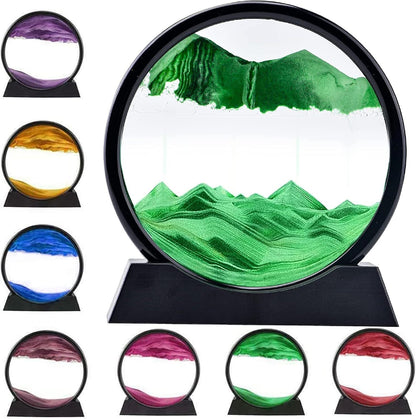 3D Dynamic Sand Art Liquid Motion, Moving Sand Art Picture Round Glass.