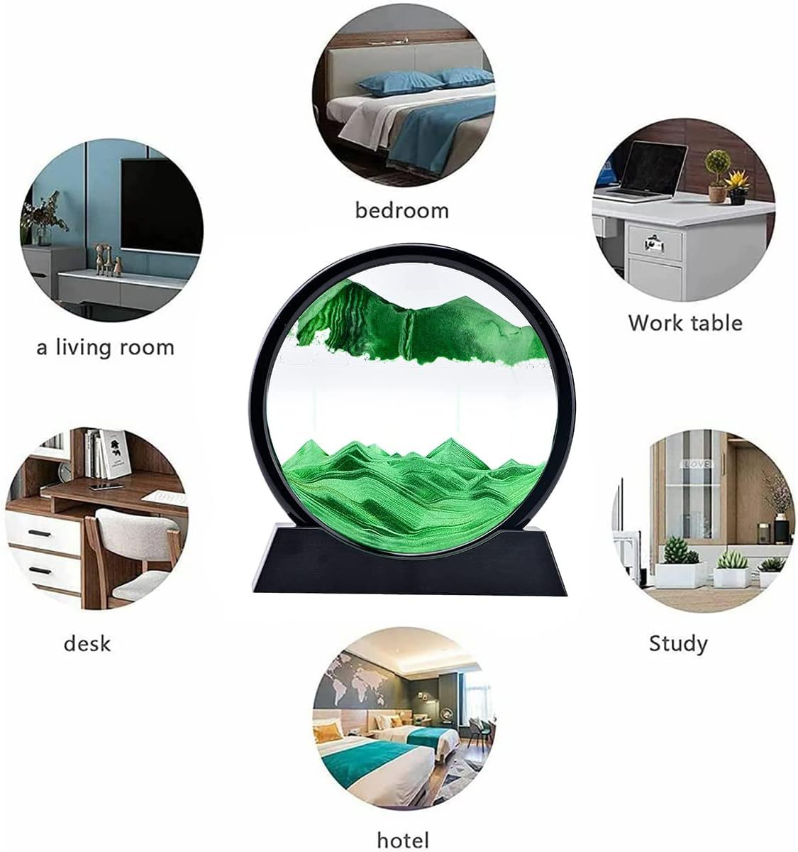 3D Dynamic Sand Art Liquid Motion, Moving Sand Art Picture Round Glass.