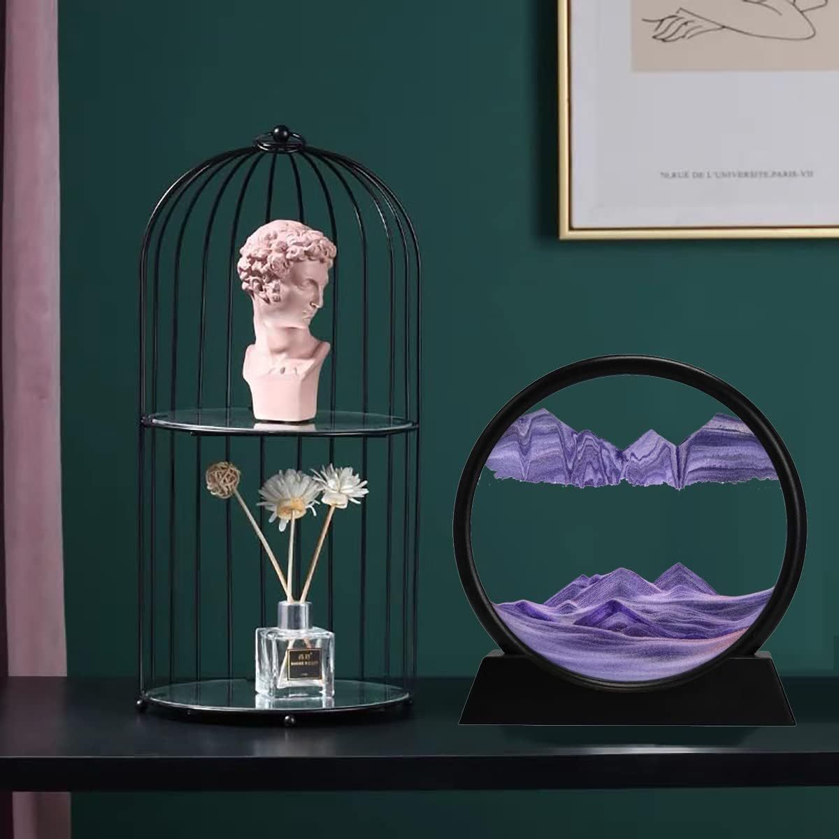 3D Dynamic Sand Art Liquid Motion, Moving Sand Art Picture Round Glass.