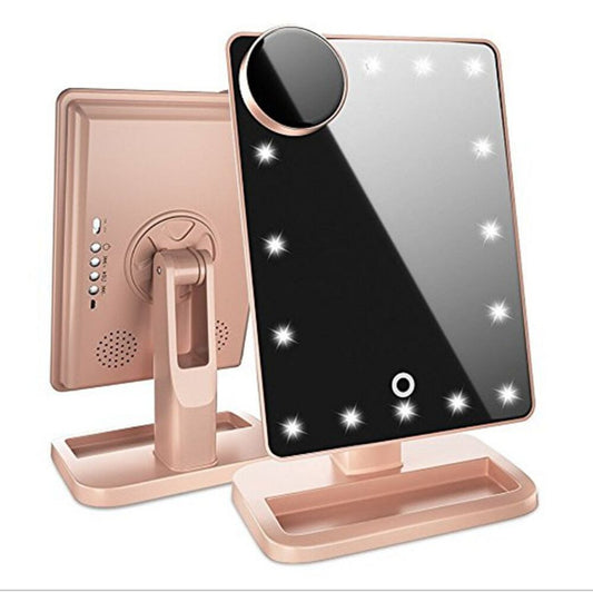 Touch Screen Makeup Mirror With 20 LED Light Bluetooth Music Speaker .