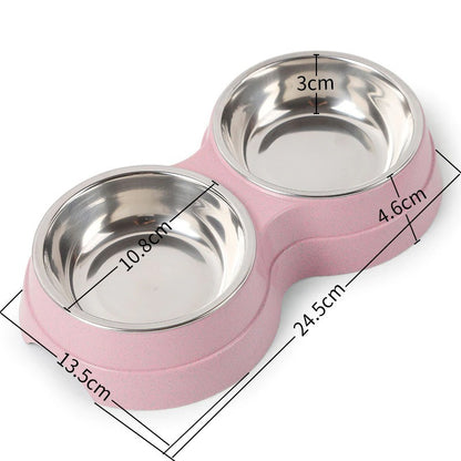 Double Pet Bowls Dog Food Water Feeder Stainless.