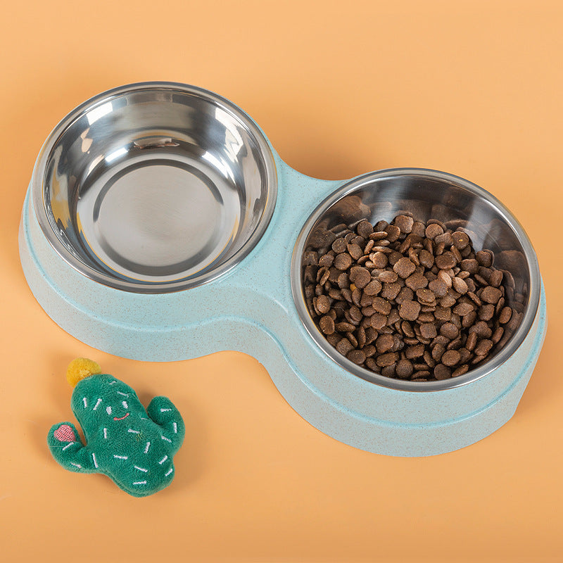 Double Pet Bowls Dog Food Water Feeder Stainless.