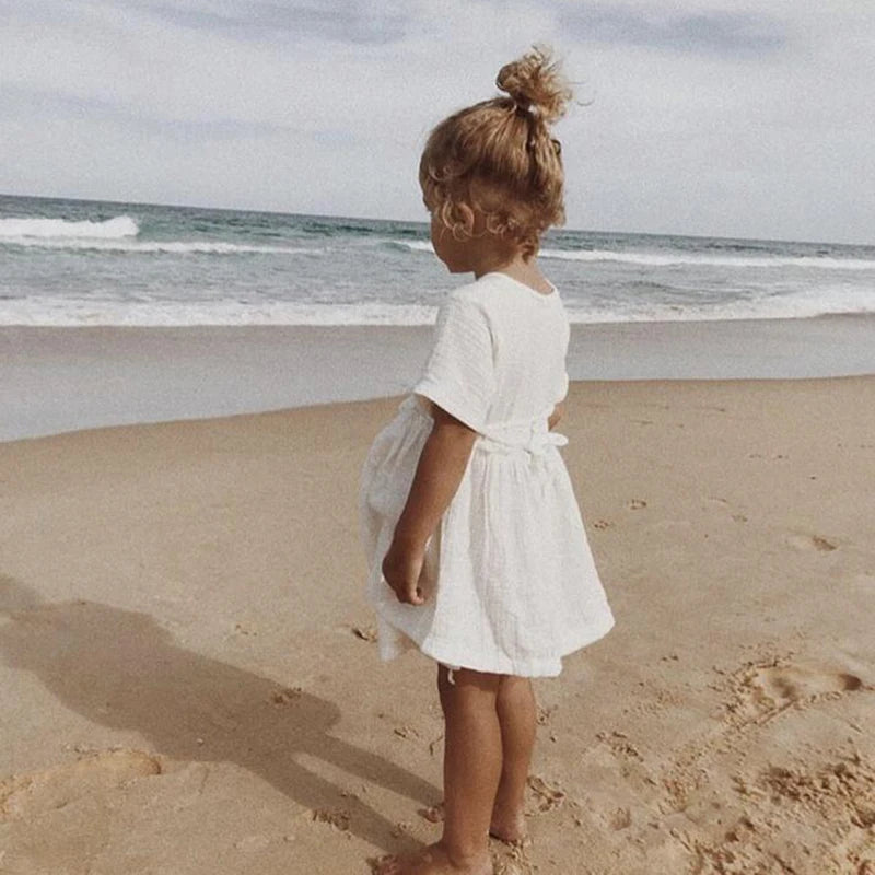 New Summer Baby Girls Dresses European America Toddler Kids Girl Dress Casual Linen Clothing Ruffles Sweet Princess Dress