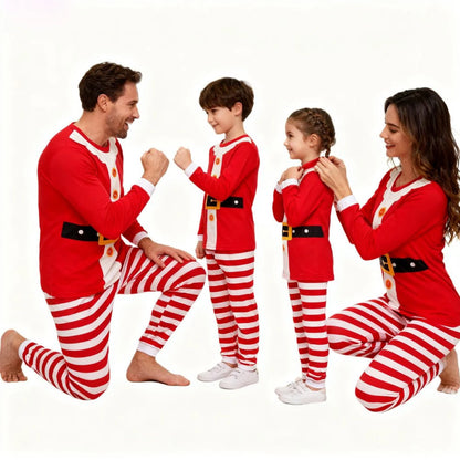Family Matching Christmas Pajamas Sets Mother and Kids Match Clothes Santa Claus Red Striped Family Look Clothes Cotton Pyjamas