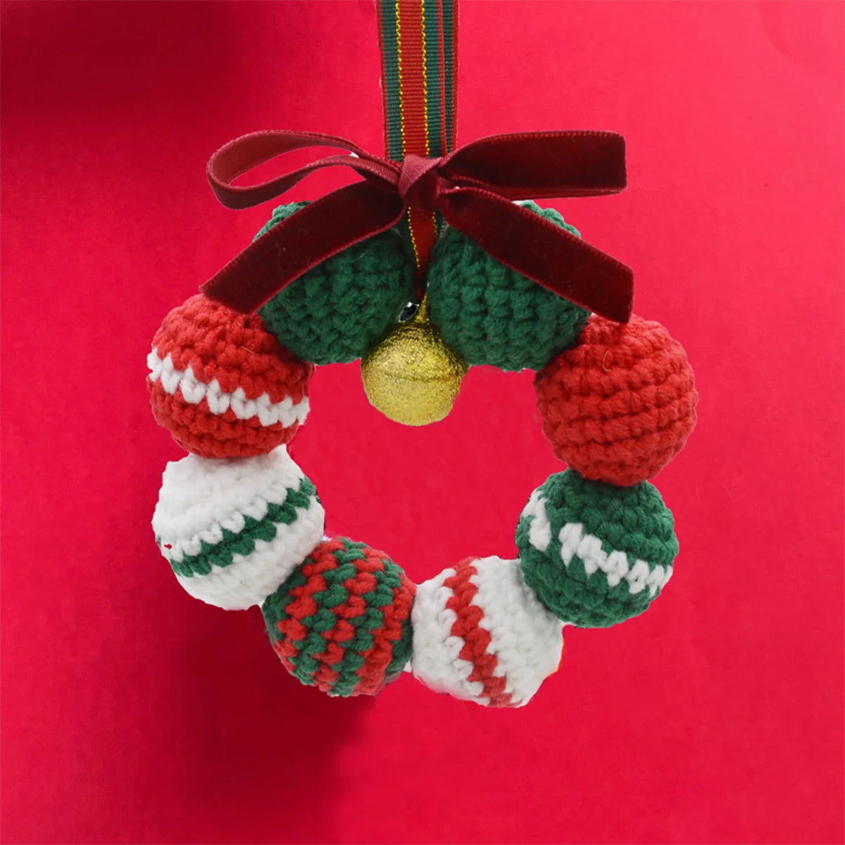 Christmas Home Decoration Handmade Knitted Small Bell Pendant Room OutDoor Decor Fashion Wool Crochet Xmas Bell Party Ornament