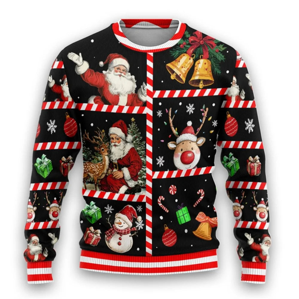 Men Women Xmas Sweatshirt 3D Christmas Snowman Santa Printed Ugly Christmas Sweater Unisex Long Sleeve Tops Pullovers Sweatshirt
