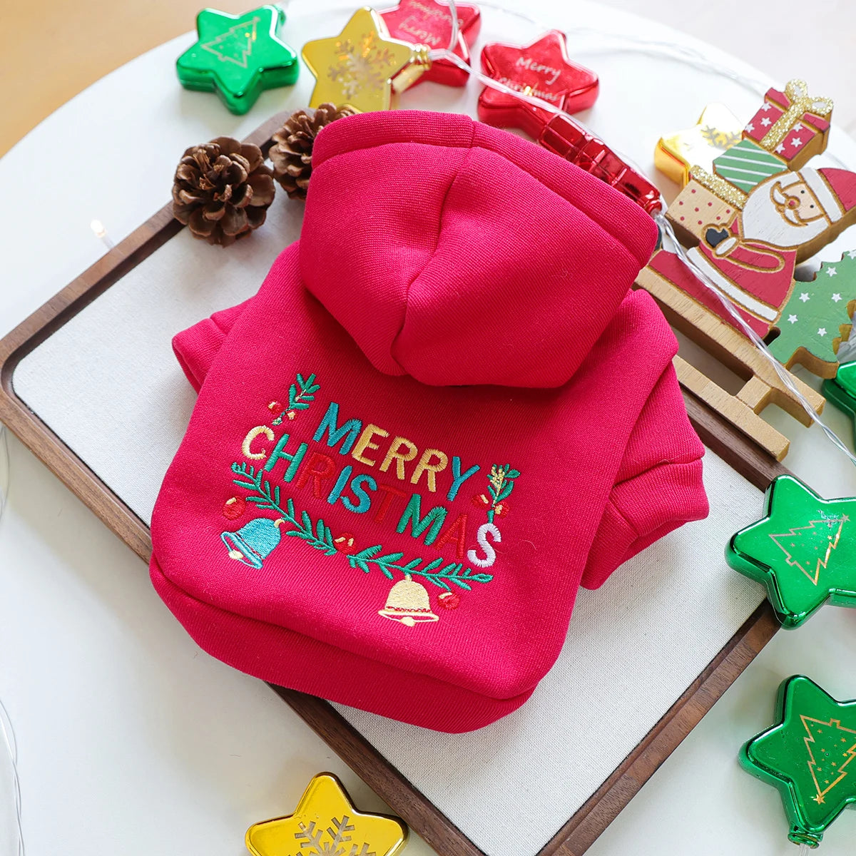 Christmas Bell Hooded Sweater Red Pet Dog Dog Cat Clothes Autumn Winter Christmas Day Jumper Hoodie