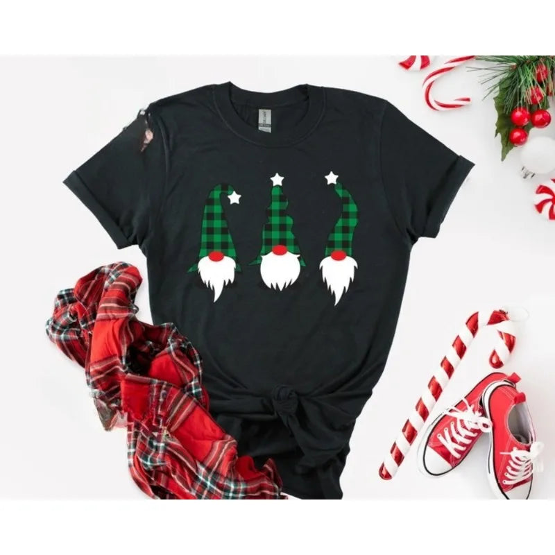 Vintage Santa Gnome Christmas T-Shirt: Xmas Family Tee  Harajuku Y2k Top Shirts for Women Seagull Christmas Shirts Cotton Tees