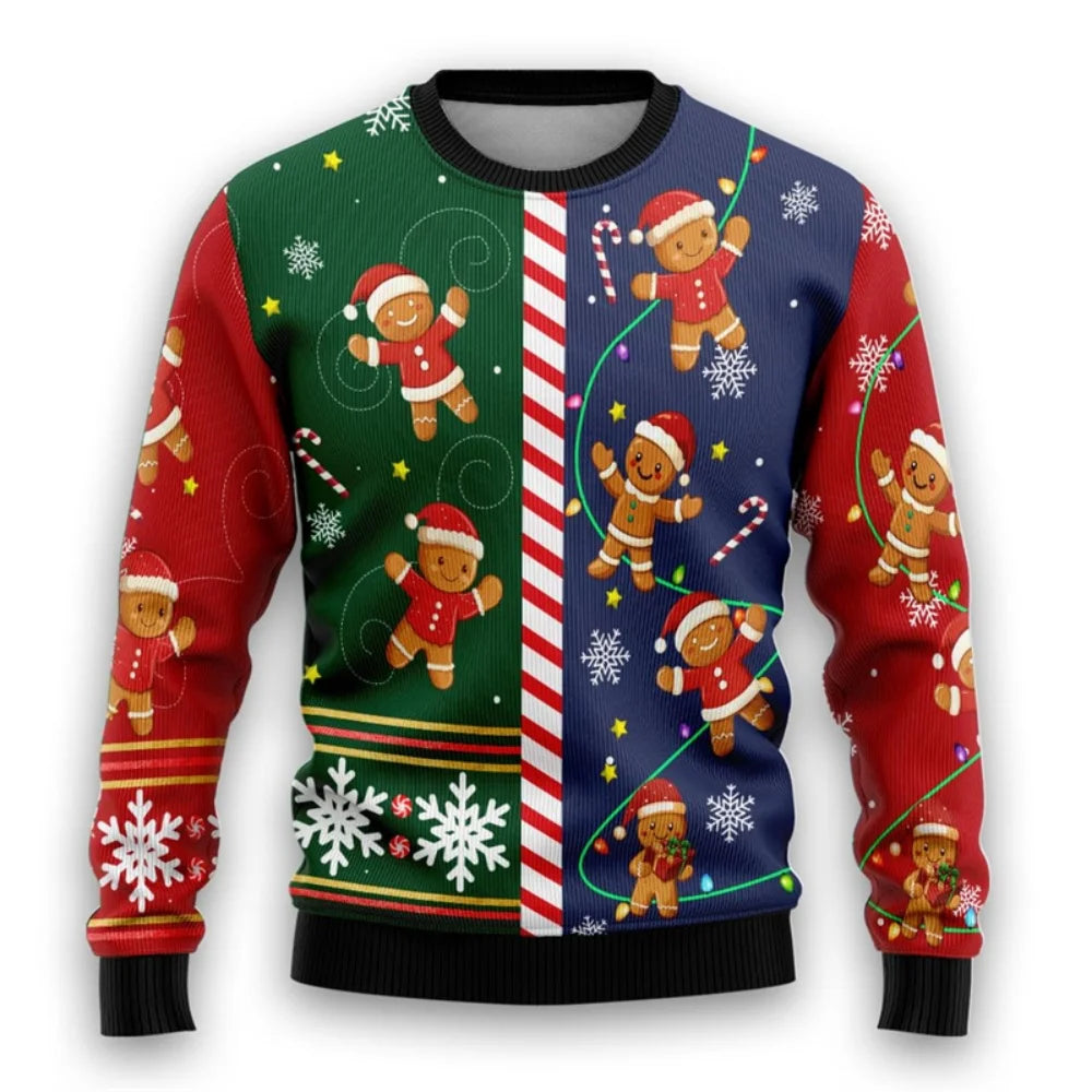 Men Women Xmas Sweatshirt 3D Christmas Snowman Santa Printed Ugly Christmas Sweater Unisex Long Sleeve Tops Pullovers Sweatshirt