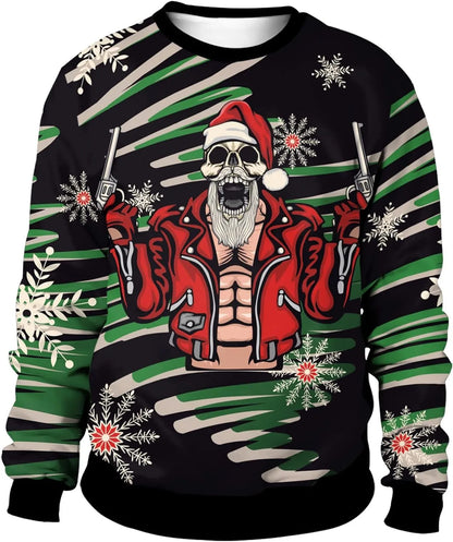 New Year Eve Xmas Sweatshirt 3D Novelty Print Holiday Party Jumper Top Unisex Pullover Reindeer Ugly Christmas Sweater Men Women