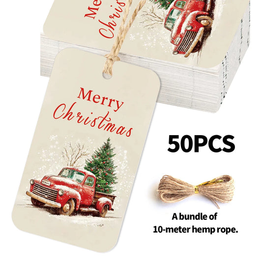 50pcs Vintage Red Truck Christmas Gift Tags,Hanging Decor For Tree,Present Toppers,Xmas Party Favors,Small Businesses Supplies