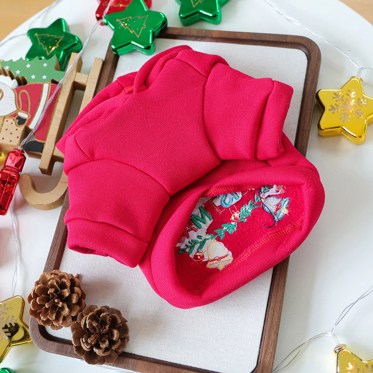 Christmas Bell Hooded Sweater Red Pet Dog Dog Cat Clothes Autumn Winter Christmas Day Jumper Hoodie