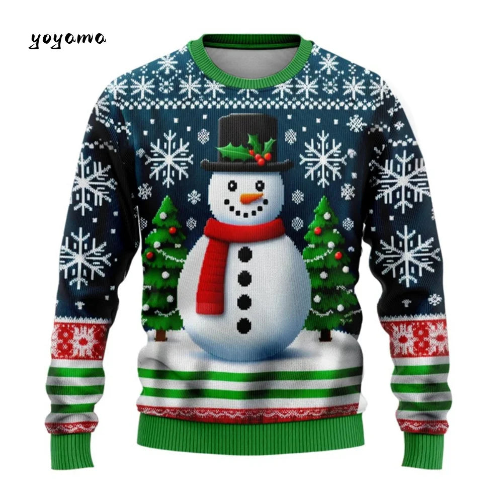 Funny 3D Christmas Men's Sweatshirt Snowman Santa Printed Ugly Christmas Sweatshirt Round Neck Custom Pullovers Man Sweatshirts