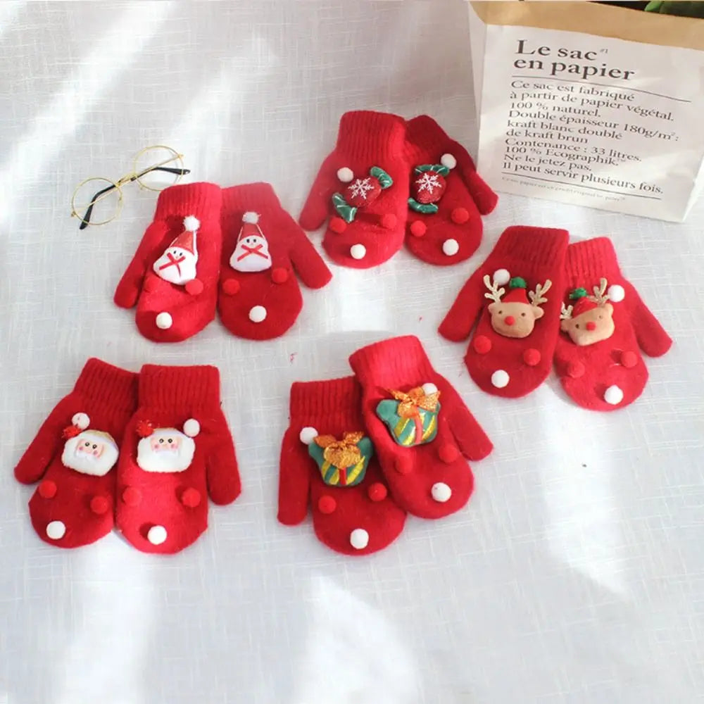 Bell Elk Plus Velvet Winter And Autumn Christmas Kids Mittens Full Fingers Gloves Santa Claus Printed Women Knitted Gloves