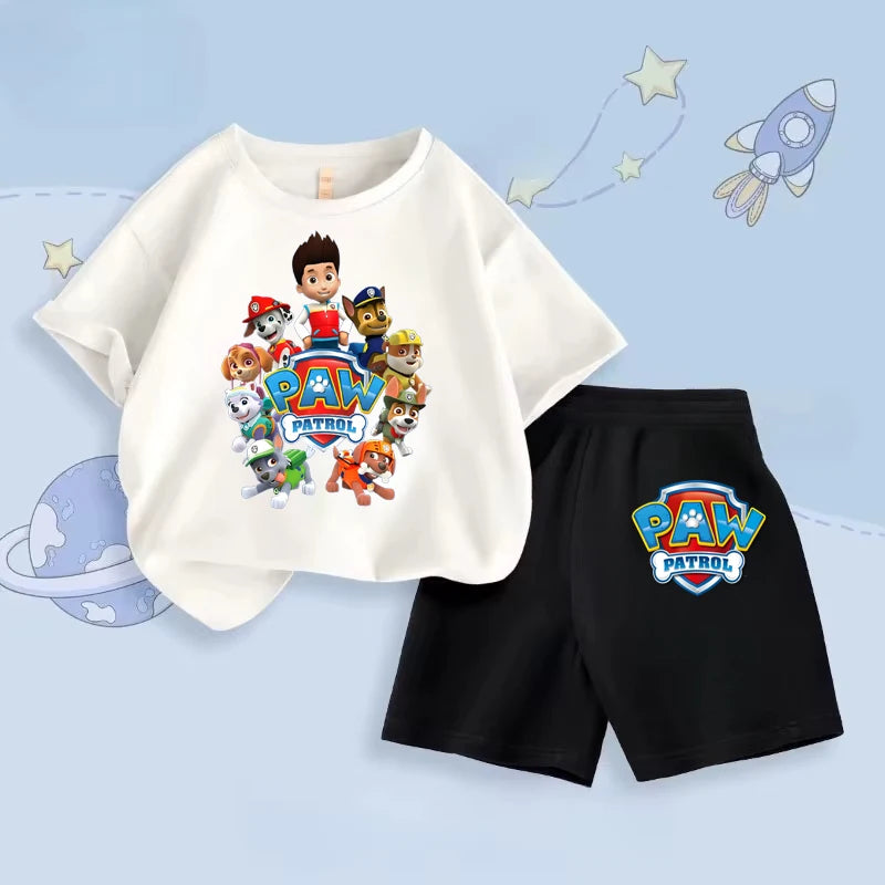 Paw Patrol Set for Children Boys Shorts+Short Sleeve Tshirt 2-Piece Outfits Boys Casual Cartoon Clothes Kids Birthday Gifts