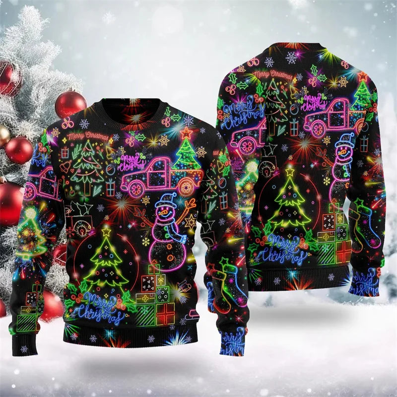 2025 Hot Christmas Ugly Sweater Men Women 3D Print Neon Pattern Santa Pullover Sweatshirt Unique Xmas Clothes Party Sweatshirt