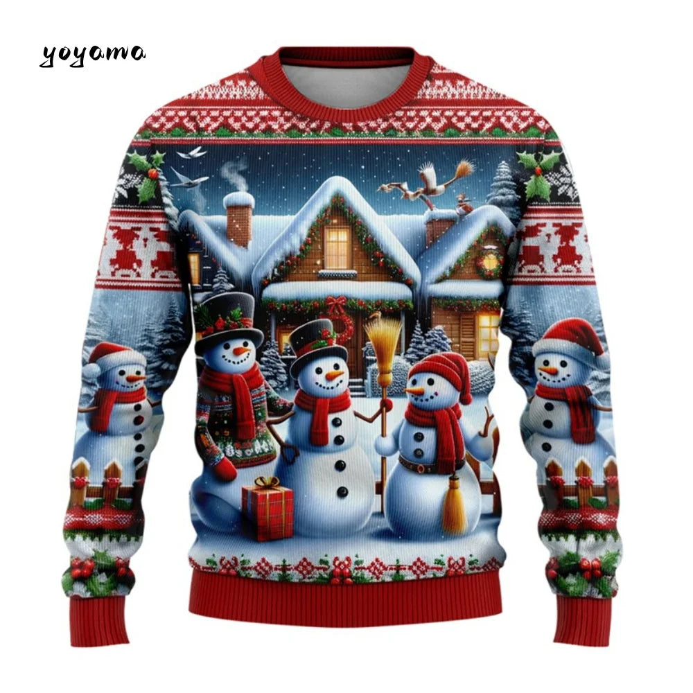 Funny 3D Christmas Men's Sweatshirt Snowman Santa Printed Ugly Christmas Sweatshirt Round Neck Custom Pullovers Man Sweatshirts