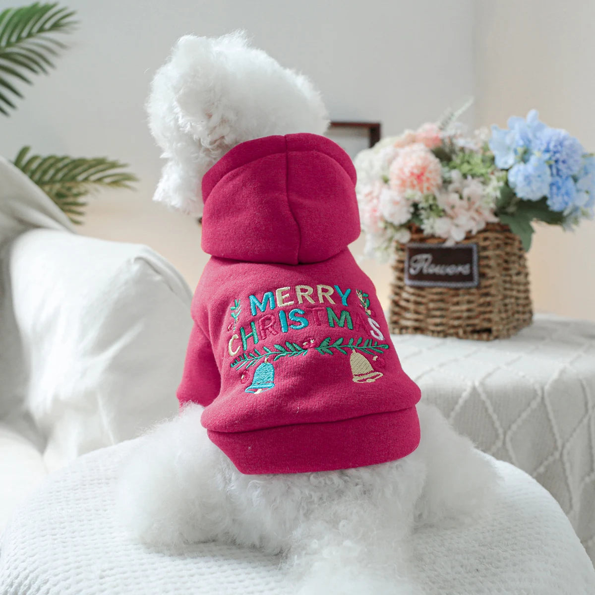 Christmas Bell Hooded Sweater Red Pet Dog Dog Cat Clothes Autumn Winter Christmas Day Jumper Hoodie