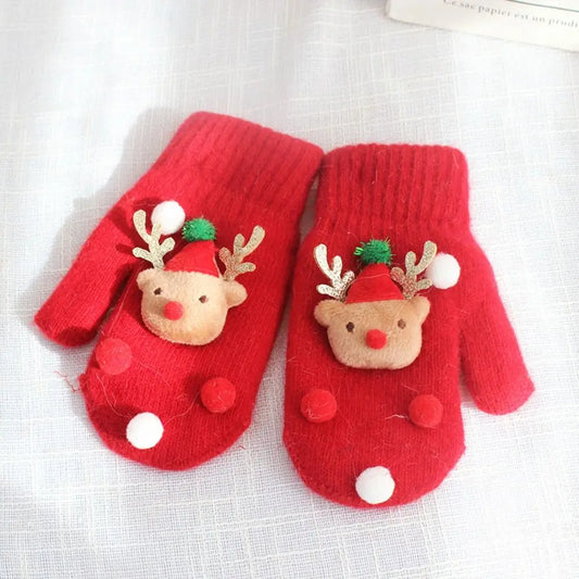Bell Elk Plus Velvet Winter And Autumn Christmas Kids Mittens Full Fingers Gloves Santa Claus Printed Women Knitted Gloves