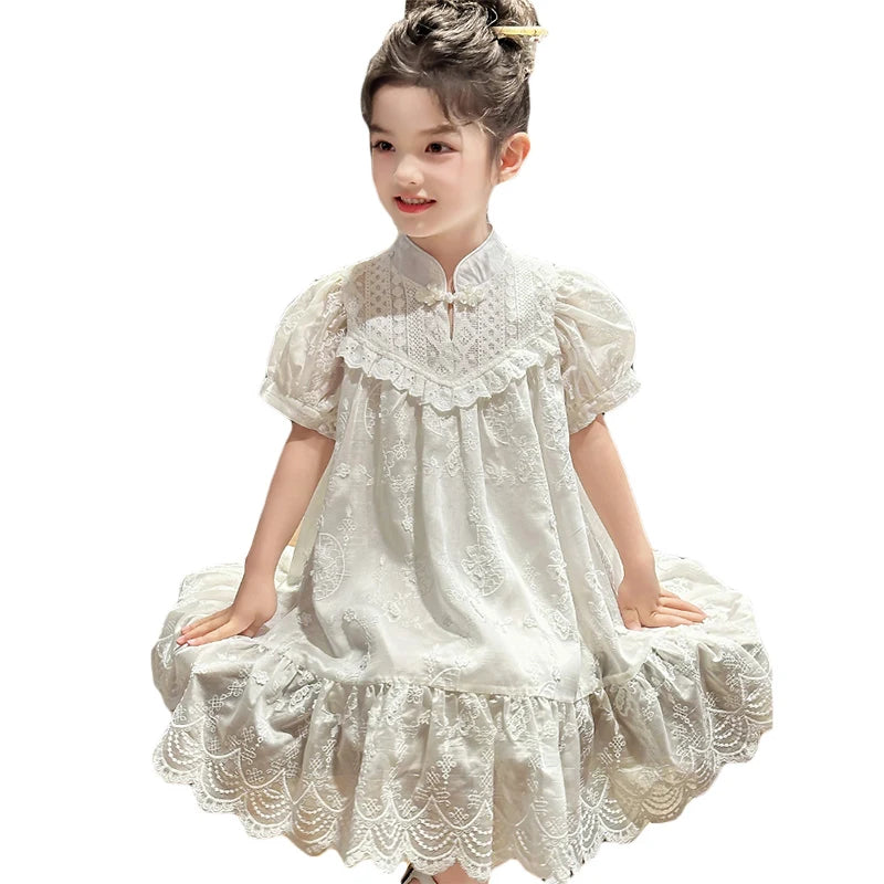 Baby Girls Dress Children Sweet Dress Kids Ruffle Trim Party Princess Dress Lace Collar Going Out Casual Dresses Clothes