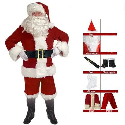 Santa Claus Cosplay Costume Christmas New Year Men Costumes Red Deluxe Classic Adults Xmas Set Carnival Party RolePlay Suits