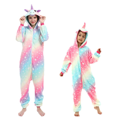 Animal Onesies Kigurumi Unicorn Pajamas Set Women Winter Overall Flannel Cartoon Cosplay Sleepwear Jumpsuit Men Homewear Pijama