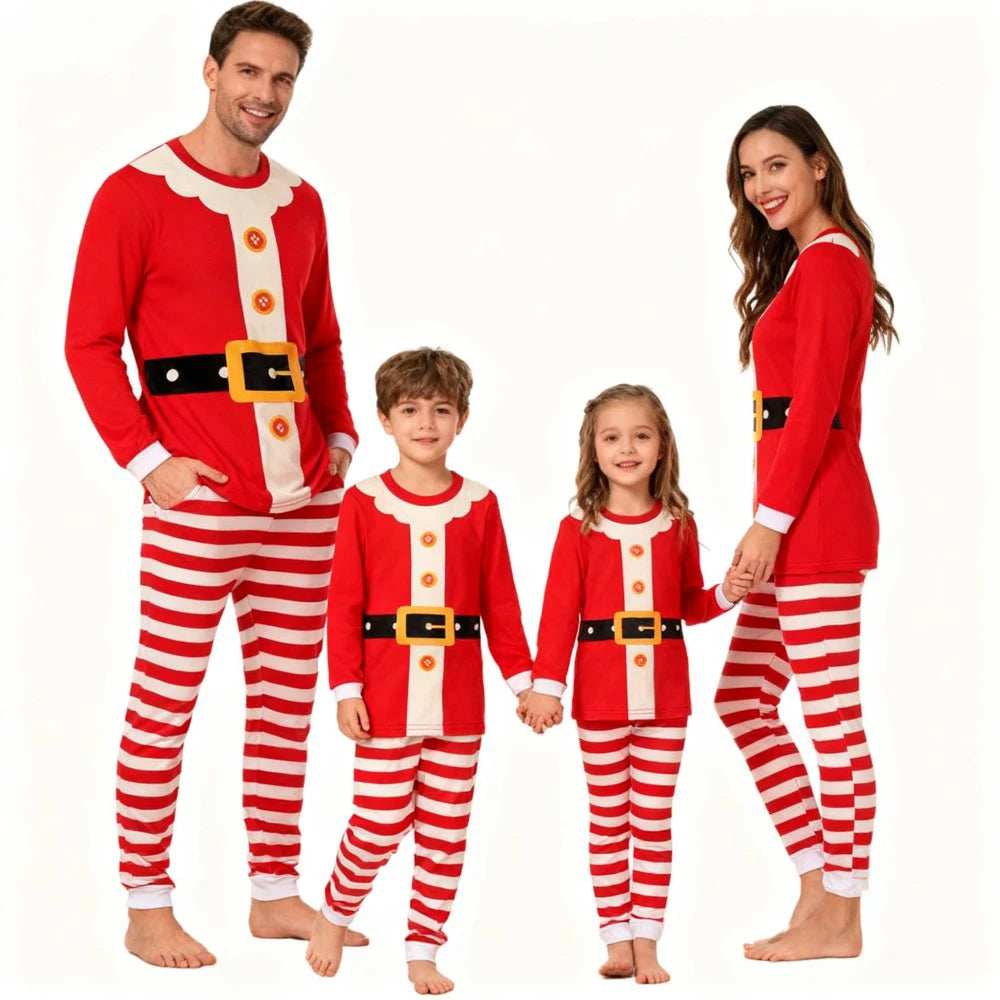 Family Matching Christmas Pajamas Sets Mother and Kids Match Clothes Santa Claus Red Striped Family Look Clothes Cotton Pyjamas