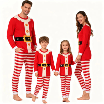 Family Matching Christmas Pajamas Sets Mother and Kids Match Clothes Santa Claus Red Striped Family Look Clothes Cotton Pyjamas
