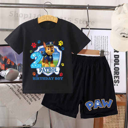 2pcs Paw Patrol Short Sleeved Shorts Suit for Children Anime Cartoon Cute T-shirts Pants Set Boys Summer Fashion Clothes Gifts