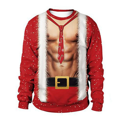New Year Eve Xmas Sweatshirt 3D Novelty Print Holiday Party Jumper Top Unisex Pullover Reindeer Ugly Christmas Sweater Men Women