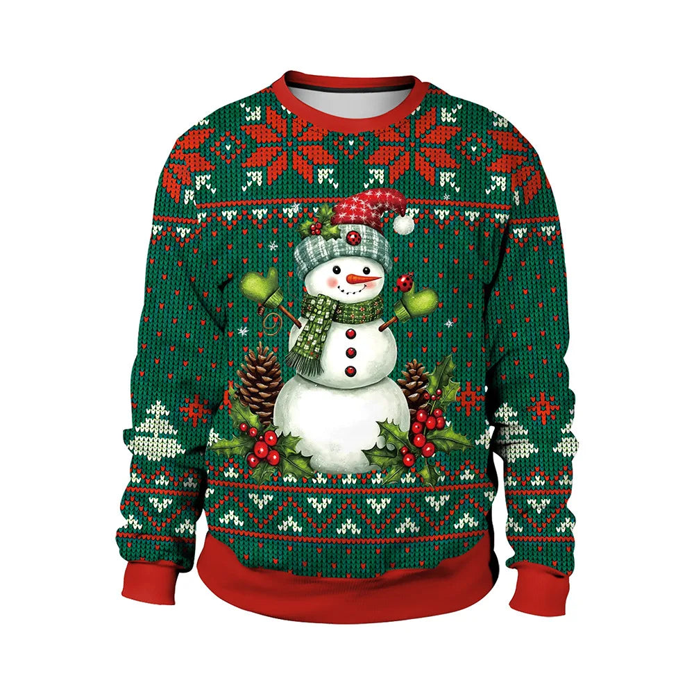 Couple Christmas Sweatshirt 3d Christmas Snowman Santa Claus Print Clothing Funny Unisex Pullover Holiday Party Top Sweatshirt