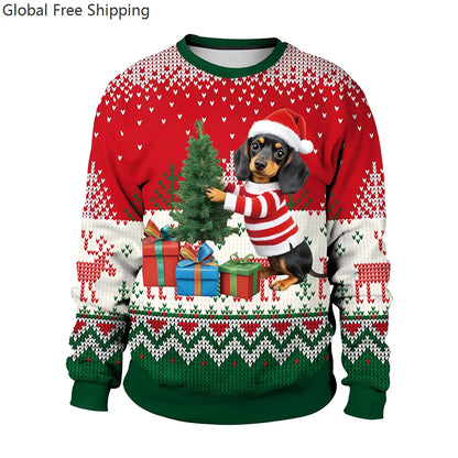 Couple Christmas Sweatshirt 3d Christmas Snowman Santa Claus Print Clothing Funny Unisex Pullover Holiday Party Top Sweatshirt