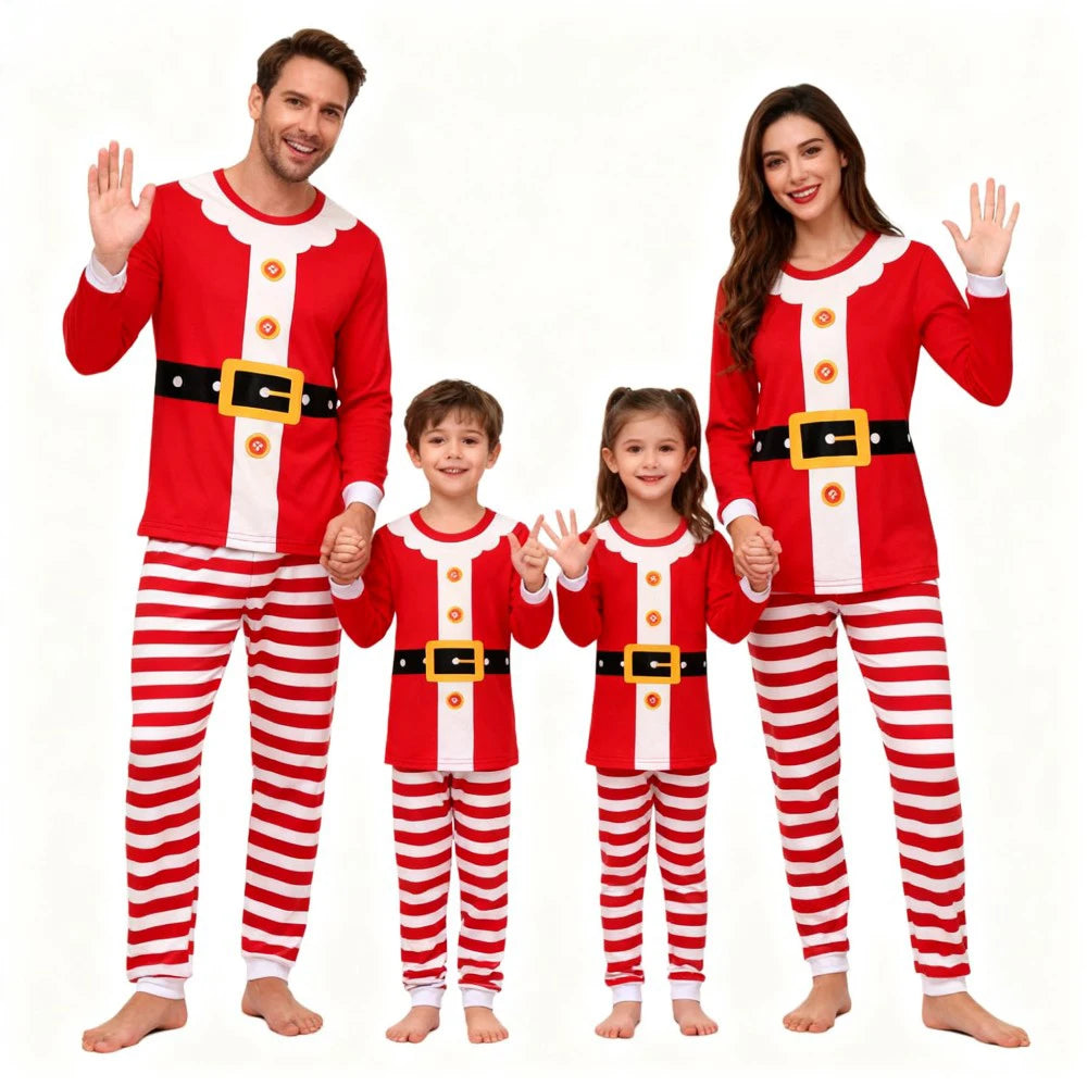 Family Matching Christmas Pajamas Sets Mother and Kids Match Clothes Santa Claus Red Striped Family Look Clothes Cotton Pyjamas