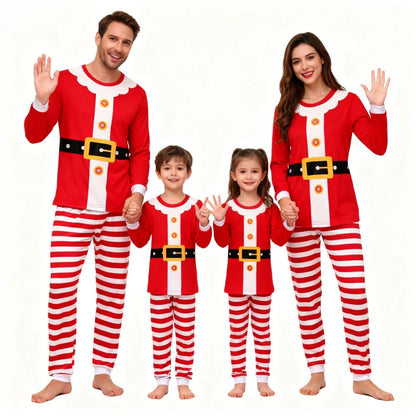 Family Matching Christmas Pajamas Sets Mother and Kids Match Clothes Santa Claus Red Striped Family Look Clothes Cotton Pyjamas