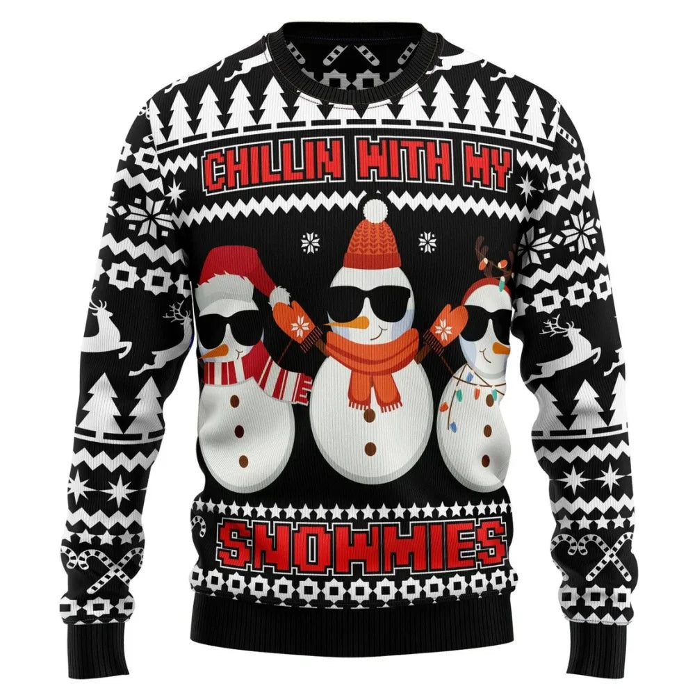 Men Women Xmas Sweatshirt 3D Christmas Snowman Santa Printed Ugly Christmas Sweater Unisex Long Sleeve Tops Pullovers Sweatshirt