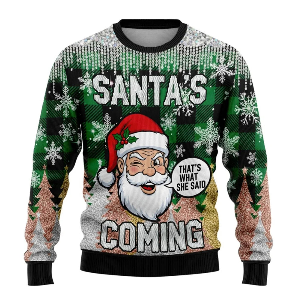 Men Women Xmas Sweatshirt 3D Christmas Snowman Santa Printed Ugly Christmas Sweater Unisex Long Sleeve Tops Pullovers Sweatshirt