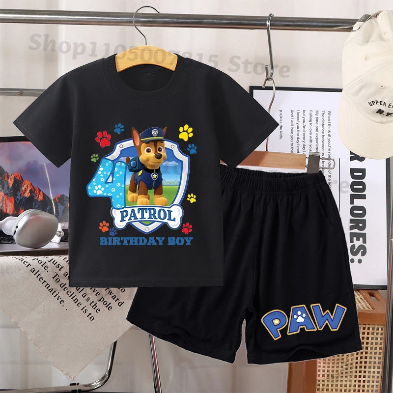 2pcs Paw Patrol Short Sleeved Shorts Suit for Children Anime Cartoon Cute T-shirts Pants Set Boys Summer Fashion Clothes Gifts