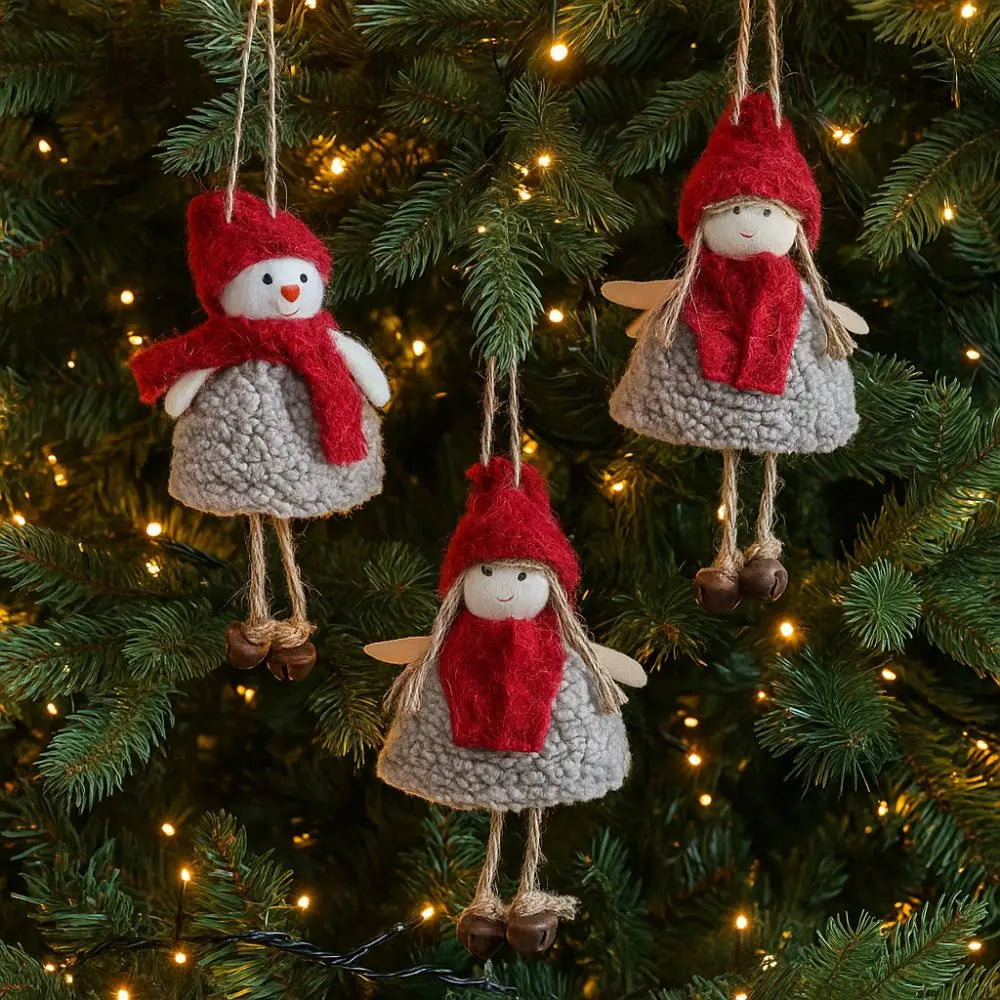 Christmas Snowman Pendant Santa Claus with Bells Xmas Tree Pendants Reindeer Girl Hanging Pendant Christmas Decoration