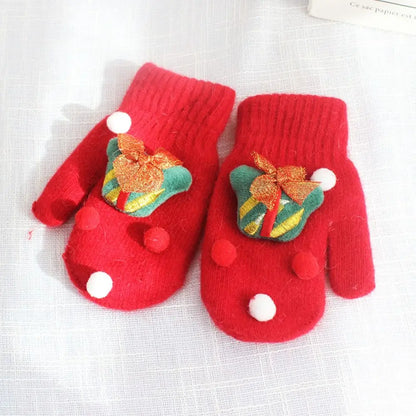 Bell Elk Plus Velvet Winter And Autumn Christmas Kids Mittens Full Fingers Gloves Santa Claus Printed Women Knitted Gloves